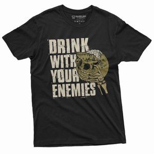 Men's Skull Warrior Funny T-shirt Drink with your Enemies Shirt Skulls Tee